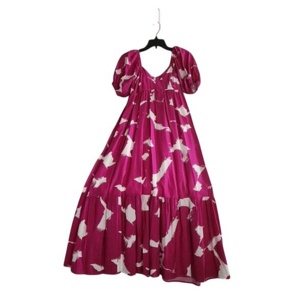 Nine West Women's Peasant Maxi Babydoll Pink White Dress XS - Picture 3 of 4